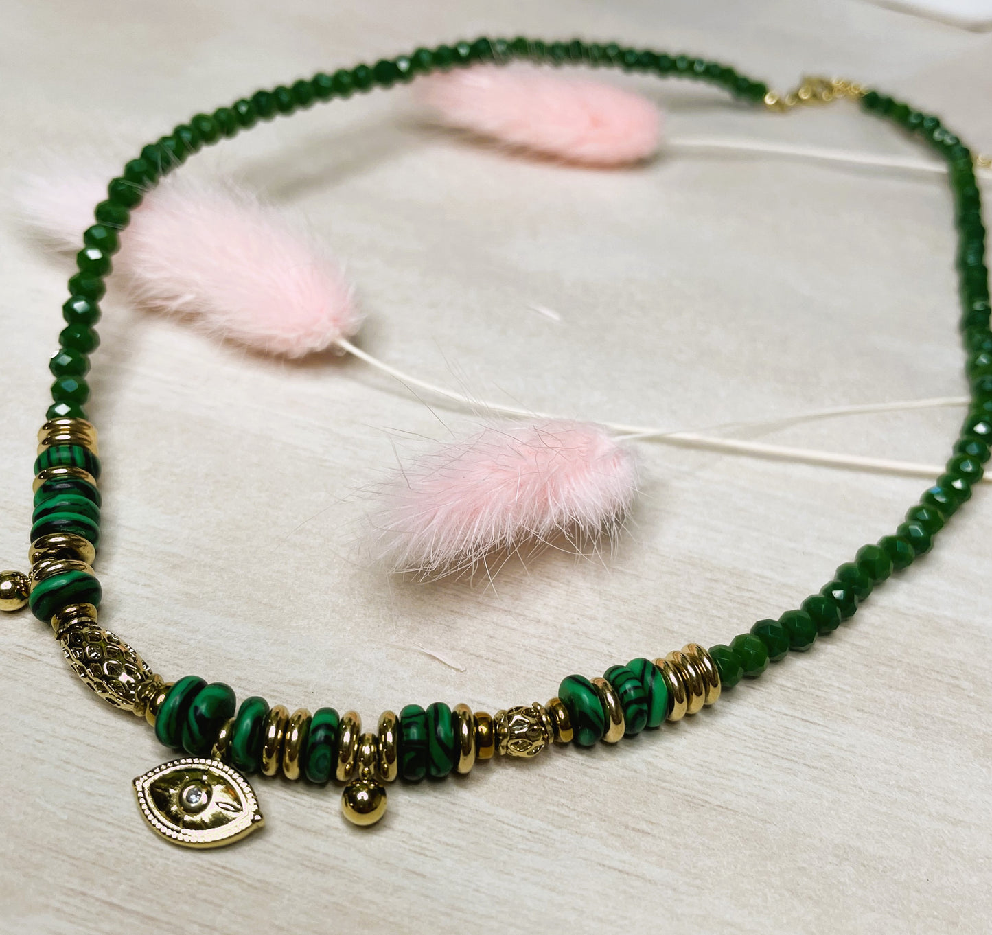 Pink / Green Beaded Necklace
