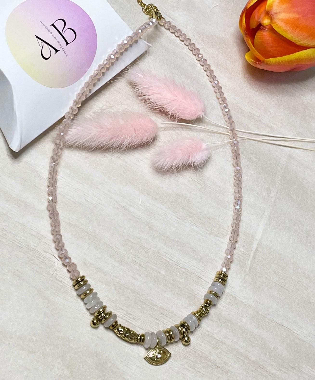Pink / Green Beaded Necklace