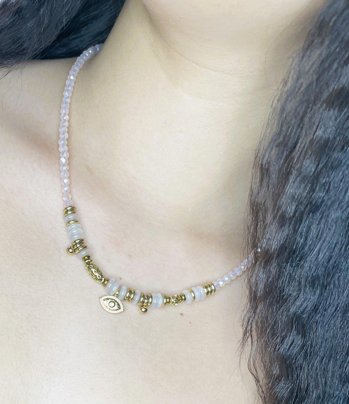 Collier Perles Rose / Vert - Andreia Bijoux