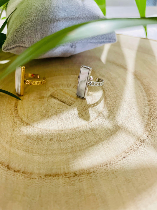 Bague réglable nacré Rectangulaire - Andreia Bijoux