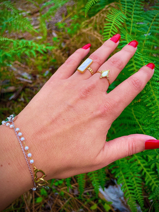 Bague Réglable Pierre transparente/Pierre Noire - Andreia Bijoux