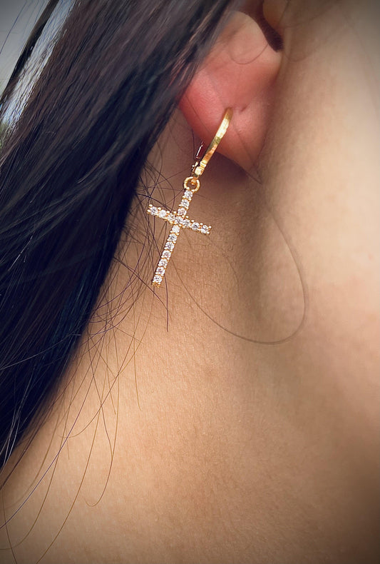 Boucles D'oreilles Croix En Acier Inoxydable Et Plaqué Or - Andreia Bijoux