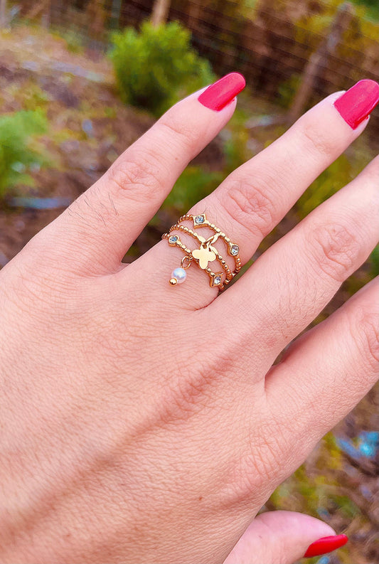 Bague Breloque Feuille Réglable - Andreia Bijoux