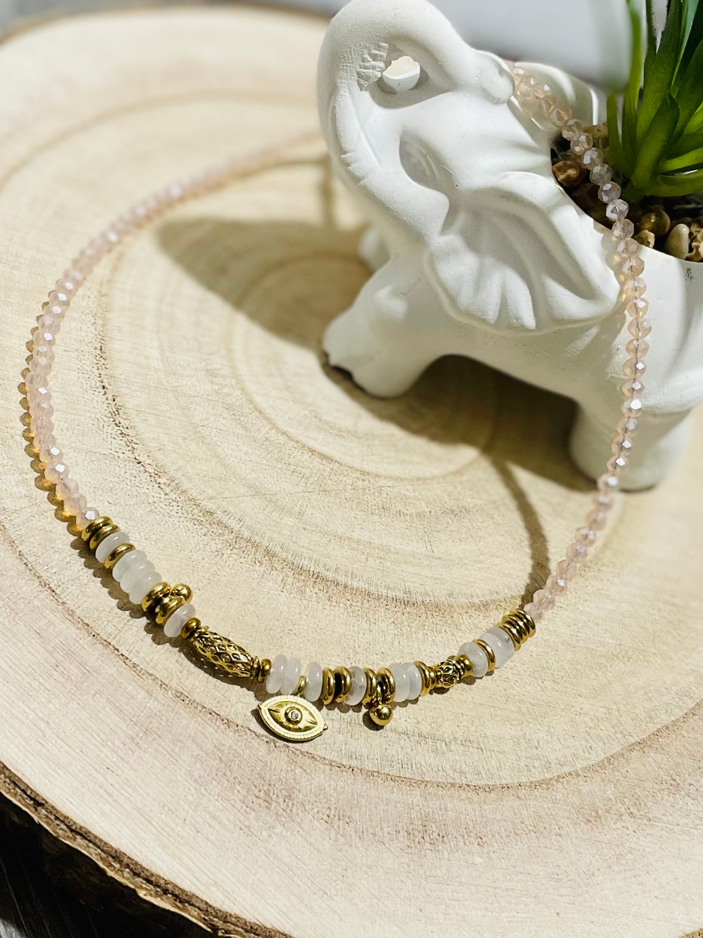 Pink / Green Beaded Necklace