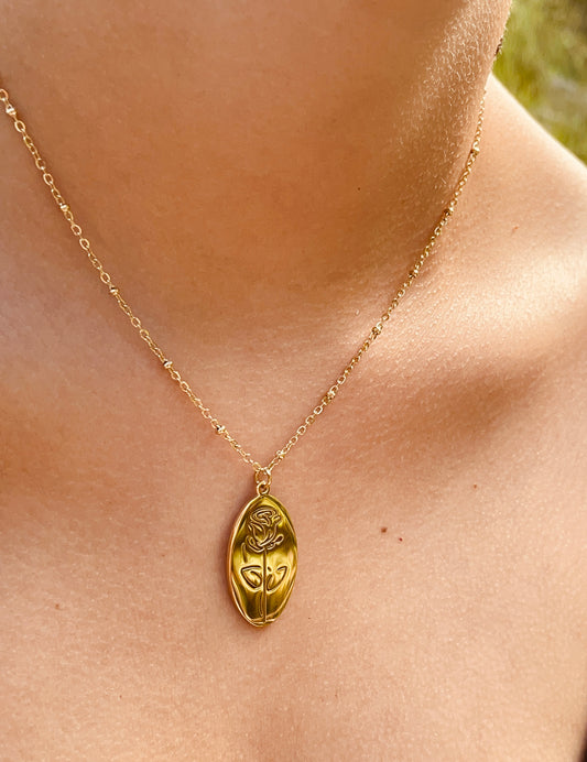 Collier Rosa  - Acier inoxydable doré - Rose & chaine sculptée
