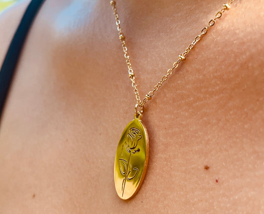 Collier Rosa  - Acier inoxydable doré - Rose & chaine sculptée