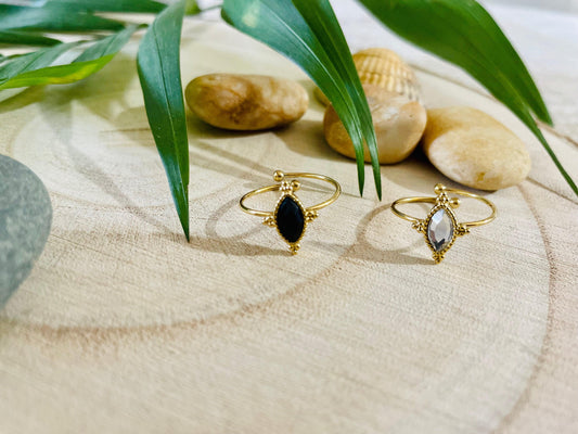 Bague Réglable Pierre transparente/Pierre Noire - Andreia Bijoux
