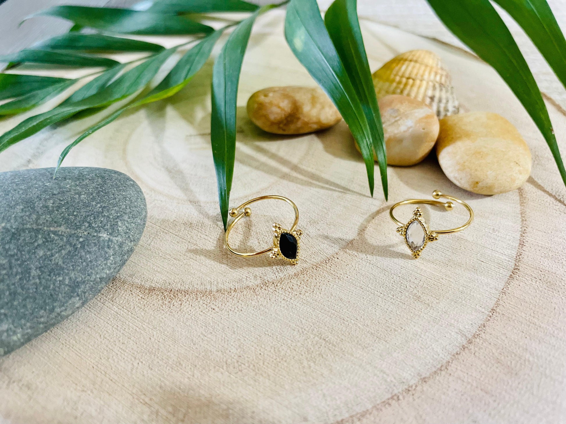 Bague Réglable Pierre transparente/Pierre Noire - Andreia Bijoux