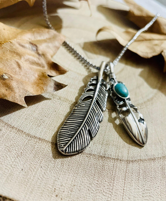 Collier Homme Pendentif Plume et Pierre Turquoise En Acier Inoxydable - Andreia Bijoux