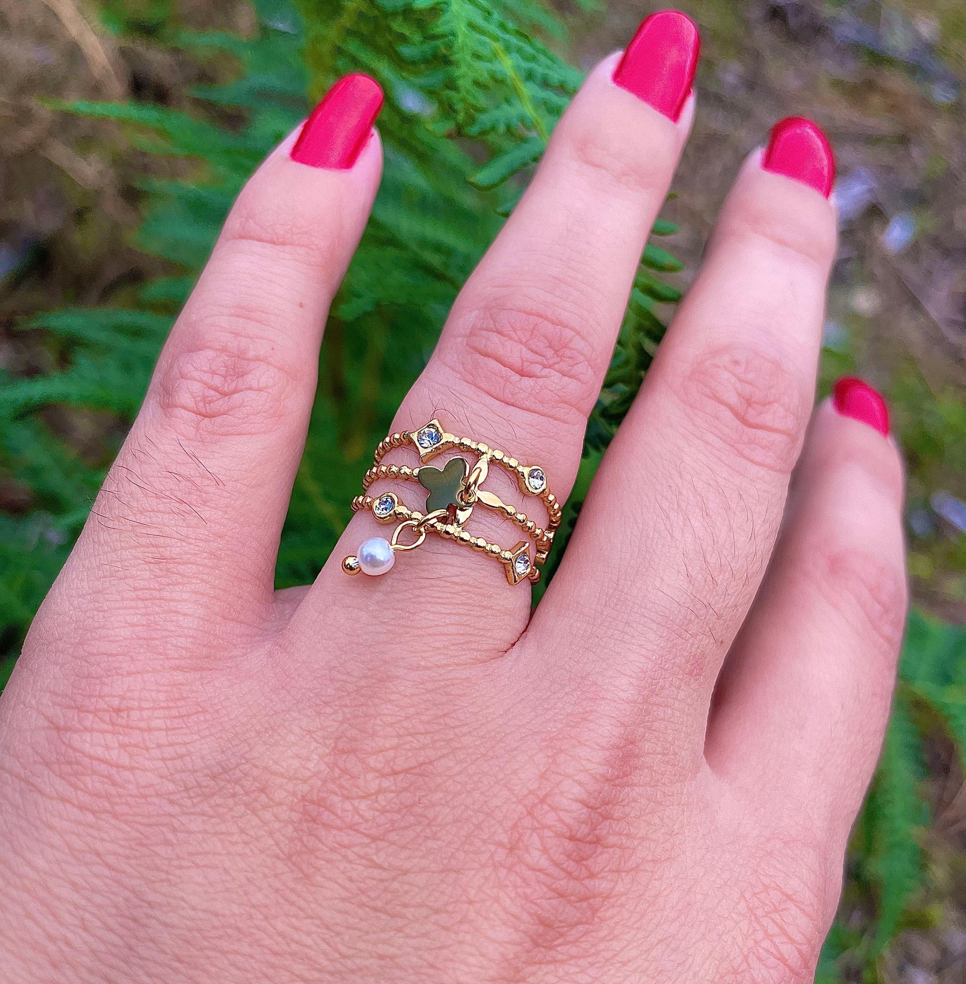 Bague Breloque Feuille Réglable - Andreia Bijoux