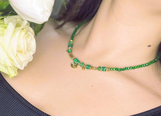 Collier Perles Rose / Vert - Andreia Bijoux